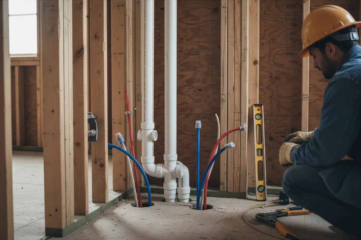 Drain and supply rough-in during Sump Pump Repair in Weldon